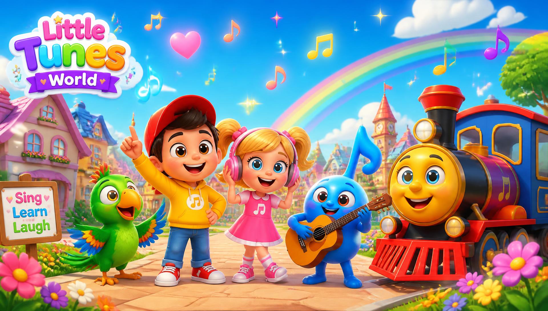 The Tiny Tune Town friends together in their colorful town